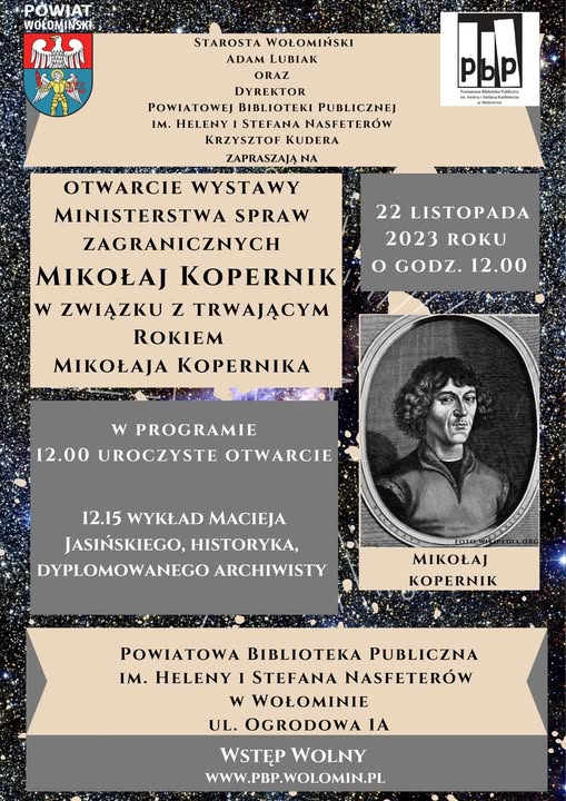 Uroczyste otwarcie wystawy z Ministerstwa Spraw Zagranicznych poświęconej Mikołajowi Kopernikowi, 22.11.2023 g. 12.00.
