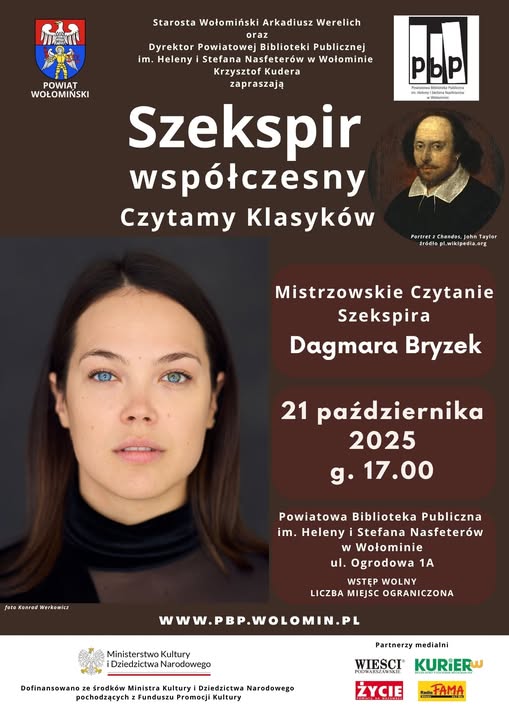 Gwiazda ekranu, aktorka, piosenkarka, tancerka Dagmara Bryzek w Mistrzowskim Czytaniu Szekspira
